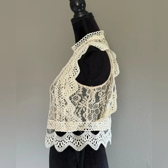 Chicwish Sheer Crop Top | Small | Cream - Picture 4 of 5